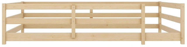 Alt view image 6 of 7 - Solid Wood Floor Bed Frame with Fence for Girls Boys, Montessori Kids Bed with Guardrail and No Slat Support, Full Size, Oak