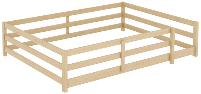 Alt view image 7 of 7 - Solid Wood Floor Bed Frame with Fence for Girls Boys, Montessori Kids Bed with Guardrail and No Slat Support, Full Size, Oak