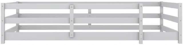 Alt view image 5 of 7 - Solid Wood Floor Bed Frame with Fence for Girls Boys, Montessori Kids Bed with Guardrail and No Slat Support, Twin Size, Grey
