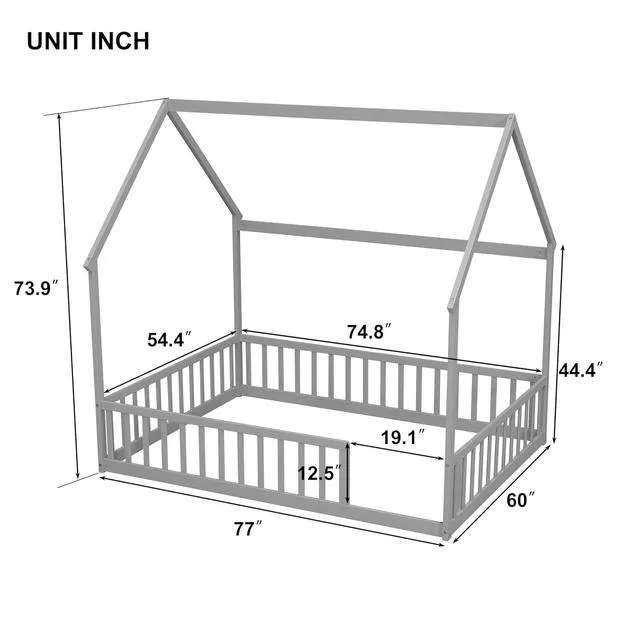 Alt view image 2 of 7 - Full Size House Bed Frame with High Fence, Grey
