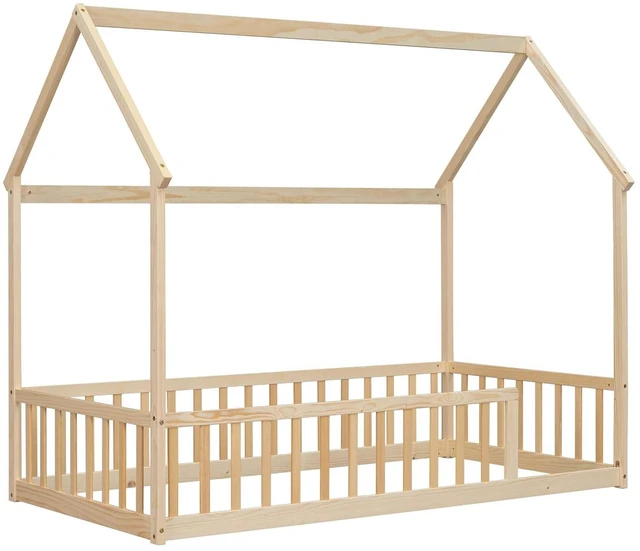 Alt view image 6 of 6 - Twin Size House Bed Frame with High Fence, Natural