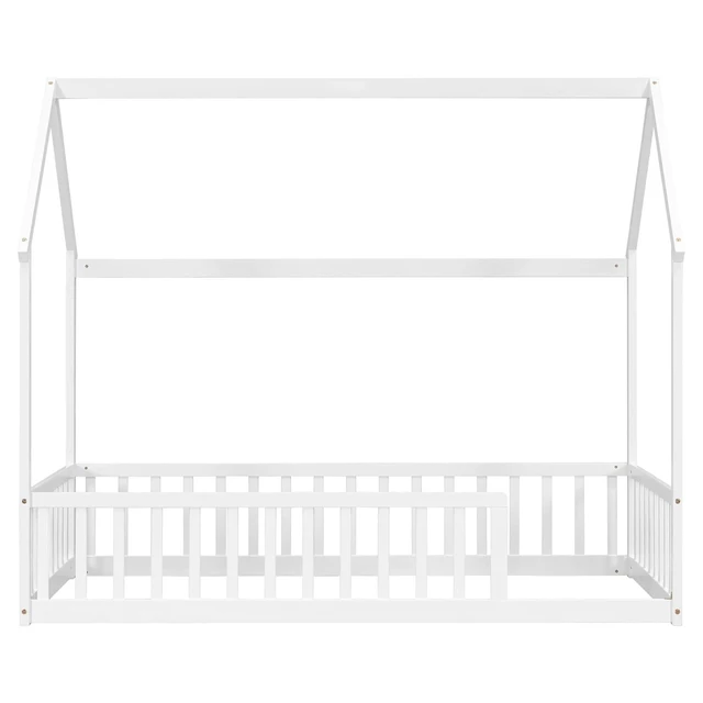 Alt view image 7 of 7 - Twin Size House Bed Frame with High Fence, White