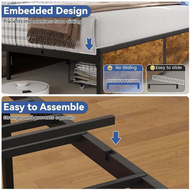 Alt view image 7 of 7 - Convertible Metal Bed with Storage Drawers and Bookcase Shelves for Guest Room,Modular Bed Frame with RGB Led Light and Charging Station for Apartment, Twin Size, Brown