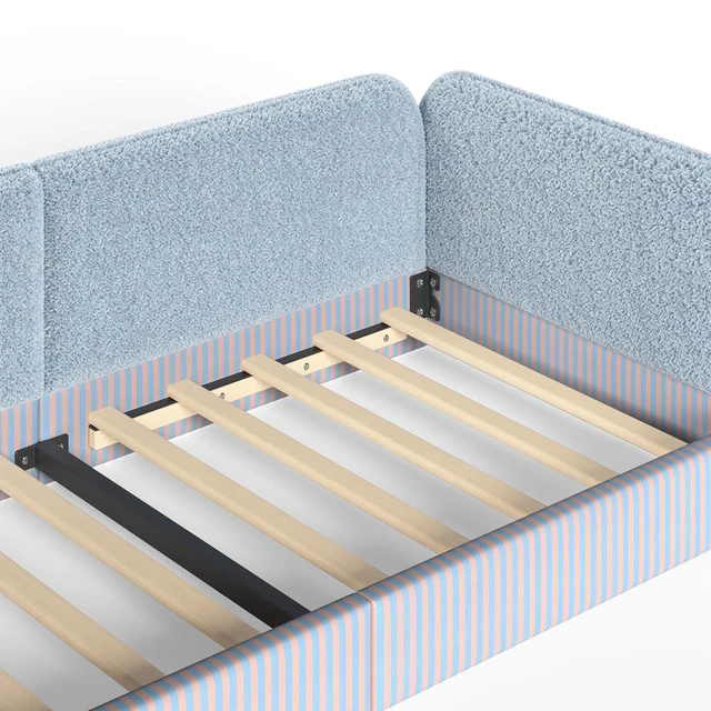 Alt view image 5 of 7 - Twin Size Upholstered Montessori Bed Frame for Kids, Blue