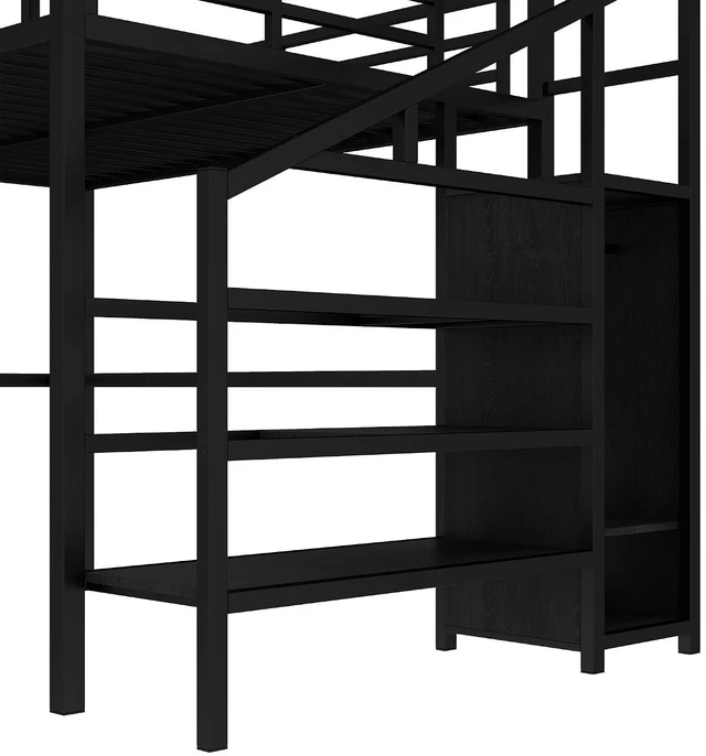 Alt view image 3 of 7 - Metal Loft Bed with LShaped Desk and Storage Stairs for Gaming Room, Loft Bed with Led Light and USB Charging Station for Kids Teens, Queen-1 Size, Black