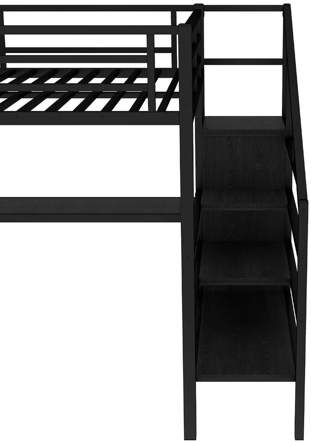 Alt view image 4 of 7 - Metal Loft Bed with LShaped Desk and Storage Stairs for Gaming Room, Loft Bed with Led Light and USB Charging Station for Kids Teens, Queen-1 Size, Black