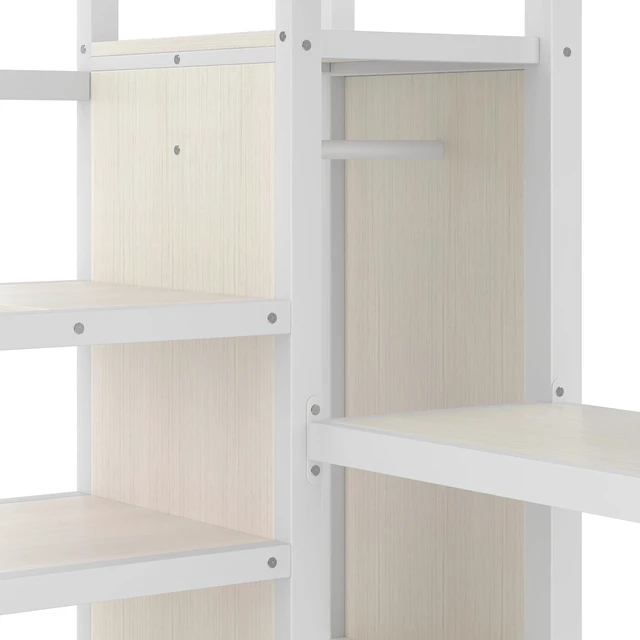 Alt view image 5 of 7 - Metal Loft Bed with LShaped Desk and Storage Stairs for Gaming Room, Loft Bed with Led Light and USB Charging Station for Kids Teens, Queen Size, White Straight Grain