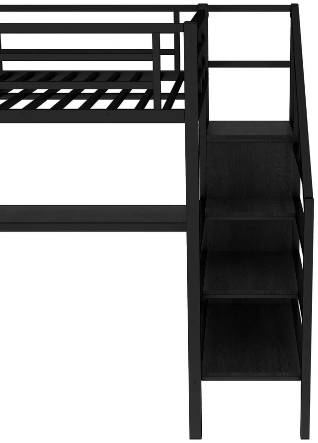 Alt view image 4 of 7 - Metal Loft Bed with LShaped Desk and Storage Stairs for Gaming Room, Loft Bed with Led Light and USB Charging Station for Kids Teens, Full Size, Black