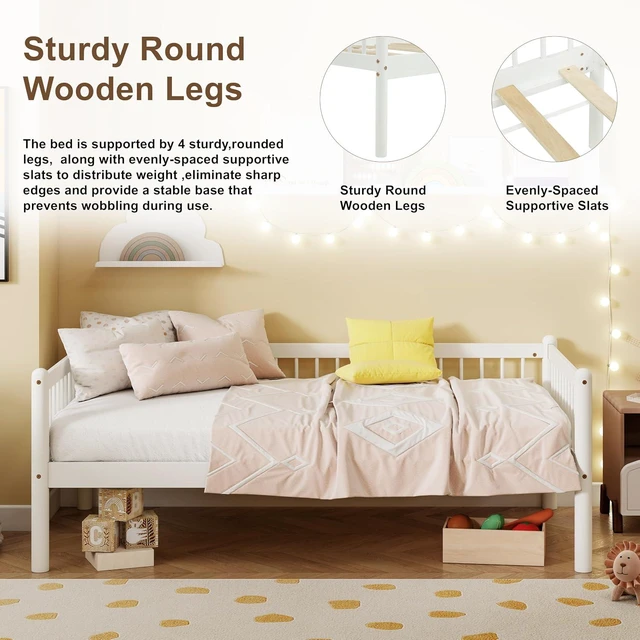 Alt view image 4 of 7 - Solid Wood Daybed with Under Bed Storage and Guardrails for Living Room, Sofa Daybed for Kids Guest Room, Twin Size, White