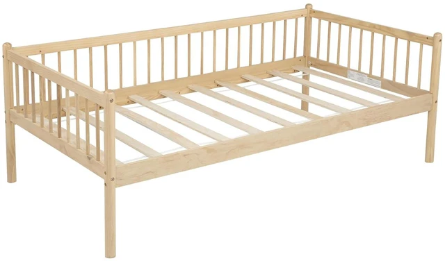 Alt view image 6 of 7 - Solid Wood Daybed with Under Bed Storage and Guardrails for Living Room, Sofa Daybed for Kids Guest Room, Twin Size, Natural