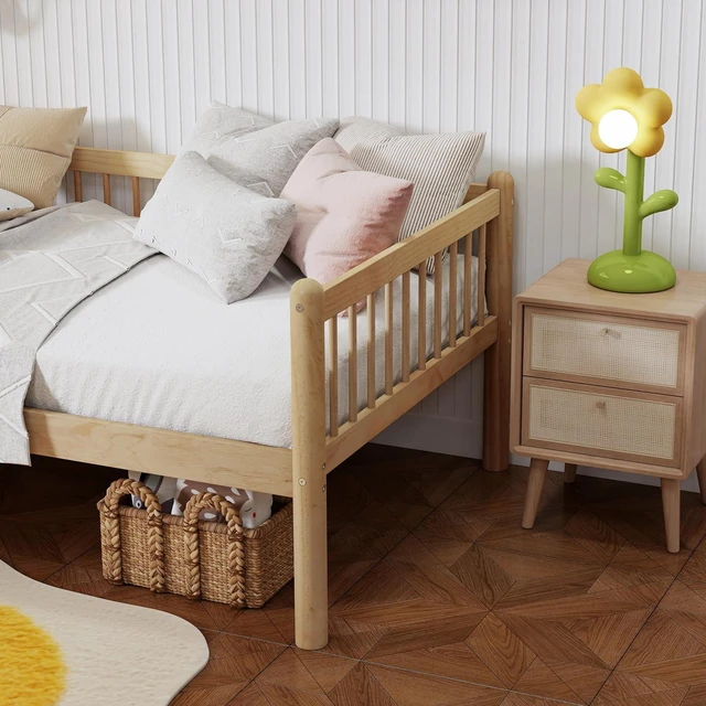 Alt view image 5 of 7 - Solid Wood Daybed with Under Bed Storage and Guardrails for Living Room, Sofa Daybed for Kids Guest Room, Twin Size, Natural