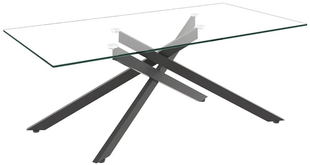 Alt view image 6 of 7 - 47.2" Rectangular Glass Center Table with Cross Design, Black
