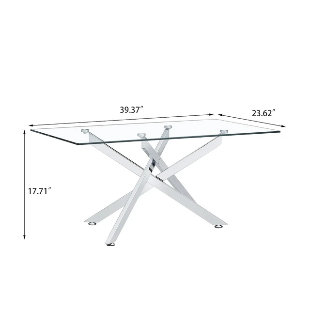 Alt view image 2 of 7 - 39.37" Rectangular Glass Center Table with Cross Design, Silver