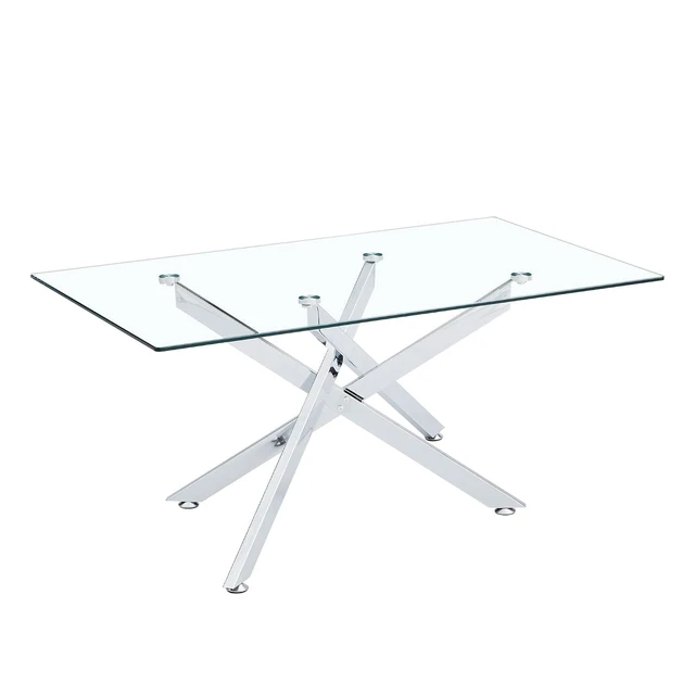 Alt view image 4 of 7 - 39.37" Rectangular Glass Center Table with Cross Design, Silver