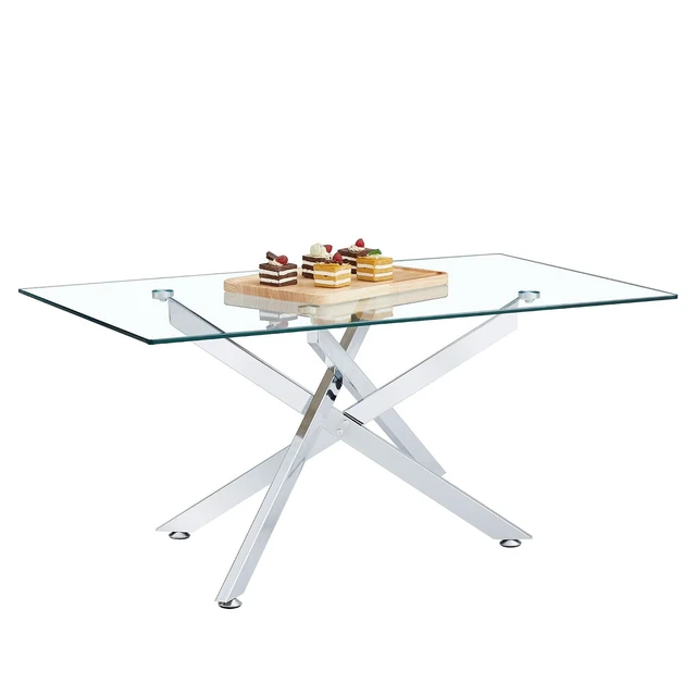 Alt view image 5 of 7 - 39.37" Rectangular Glass Center Table with Cross Design, Silver