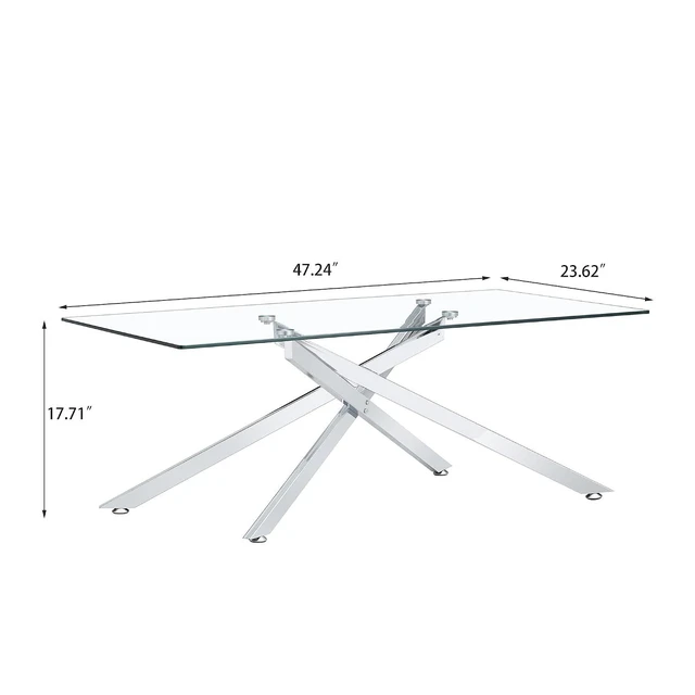 Alt view image 2 of 7 - 47.2" Rectangular Glass Center Table with Cross Design, Silver