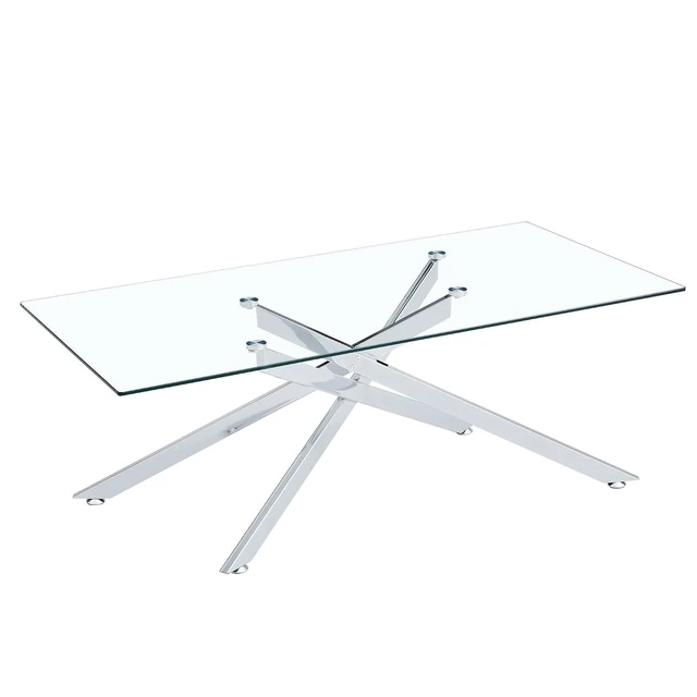 Alt view image 5 of 7 - 47.2" Rectangular Glass Center Table with Cross Design, Silver