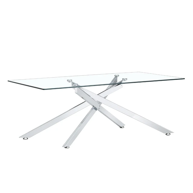 Alt view image 7 of 7 - 47.2" Rectangular Glass Center Table with Cross Design, Silver