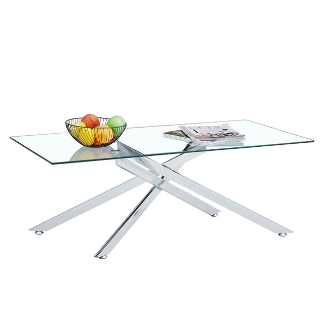 Alt view image 6 of 7 - 47.2" Rectangular Glass Center Table with Cross Design, Silver