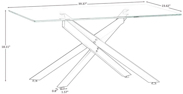 Alt view image 2 of 7 - 39.37" Rectangular Glass Center Table with Cross Design, Black