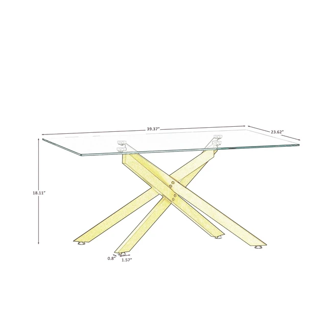 Alt view image 2 of 7 - 39.37" Rectangular Glass Center Table with Cross Design, Golden