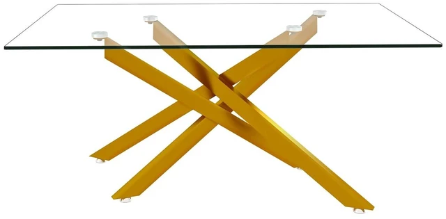 Alt view image 6 of 7 - 39.37" Rectangular Glass Center Table with Cross Design, Golden