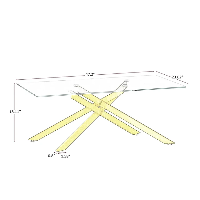 Alt view image 2 of 7 - 47.2" Rectangular Glass Center Table with Cross Design, Golden