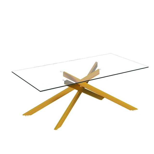 Alt view image 6 of 7 - 47.2" Rectangular Glass Center Table with Cross Design, Golden