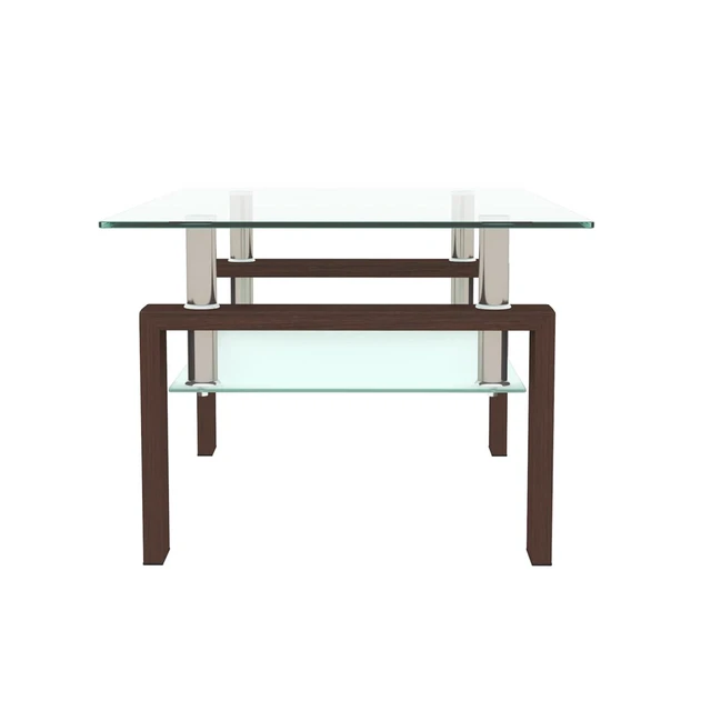 Alt view image 4 of 7 - 2 Tier Glass Coffee Table with Storage Shelf, Walnut