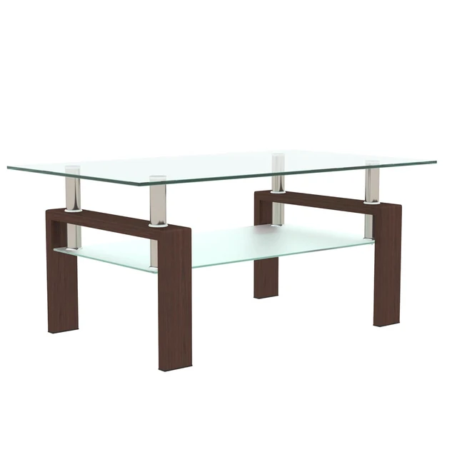 Alt view image 5 of 7 - 2 Tier Glass Coffee Table with Storage Shelf, Walnut