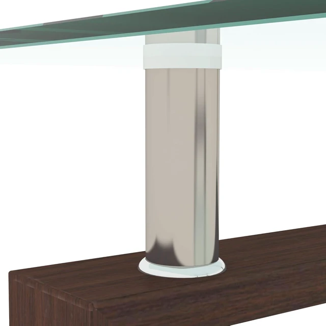 Alt view image 7 of 7 - 2 Tier Glass Coffee Table with Storage Shelf, Walnut