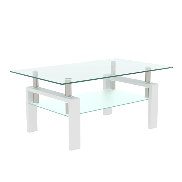 Alt view image 5 of 7 - 2 Tier Glass Coffee Table with Storage Shelf, White