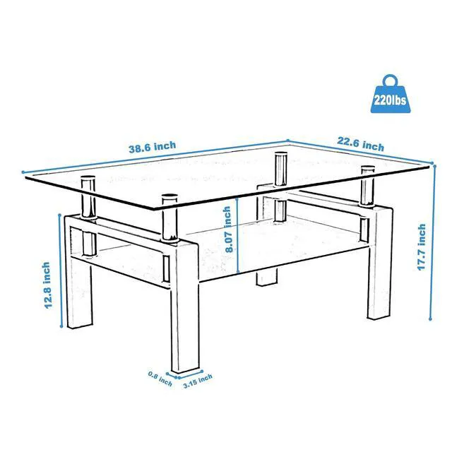 Alt view image 2 of 7 - 2 Tier Glass Coffee Table with Storage Shelf, Black