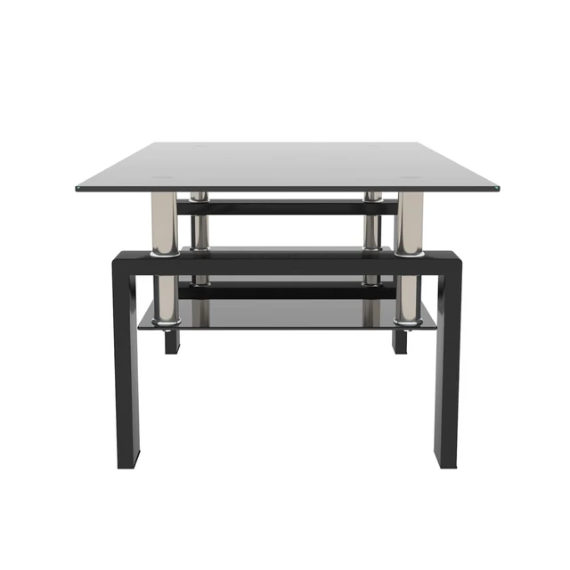Alt view image 5 of 7 - 2 Tier Glass Coffee Table with Storage Shelf, Black