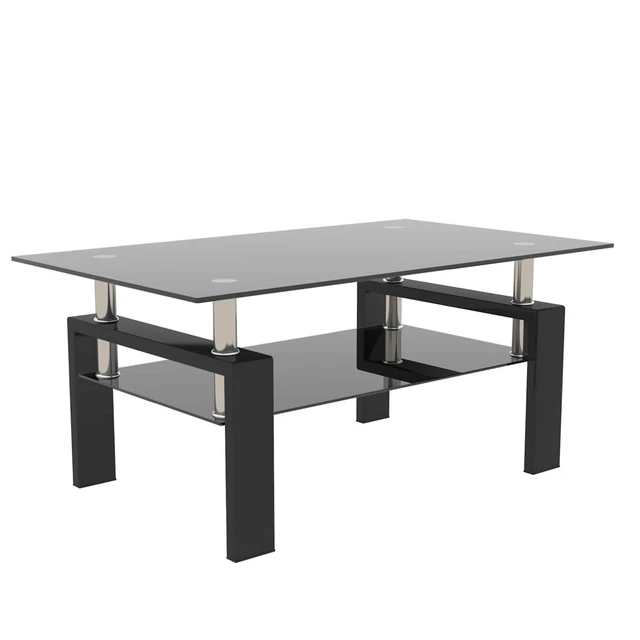 Alt view image 6 of 7 - 2 Tier Glass Coffee Table with Storage Shelf, Black