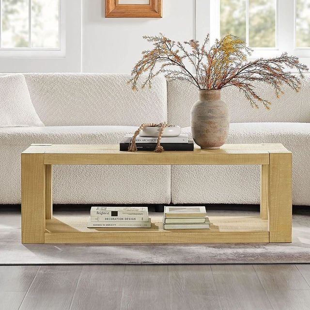 Alt view image 3 of 7 - 2 Tier Center Table with Storage Shelf, Natural