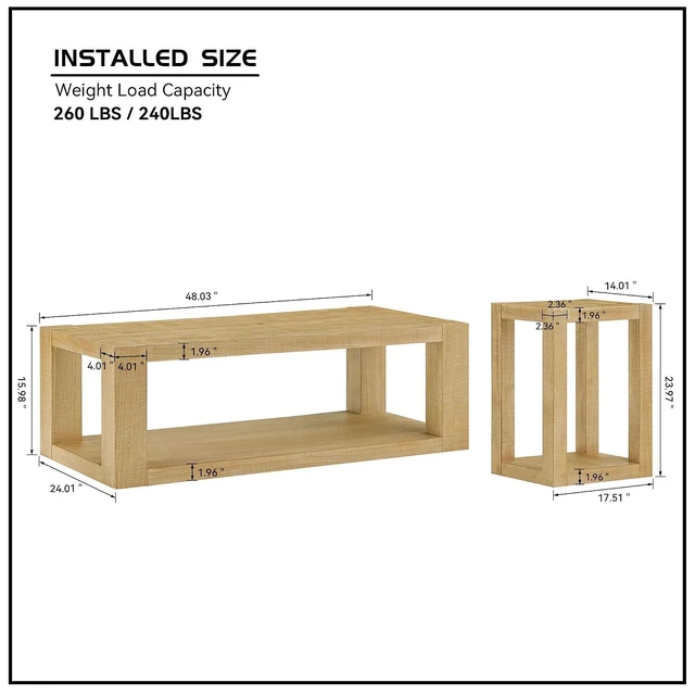 Alt view image 2 of 7 - Coffee Table and Side Table Set of 2, Natural