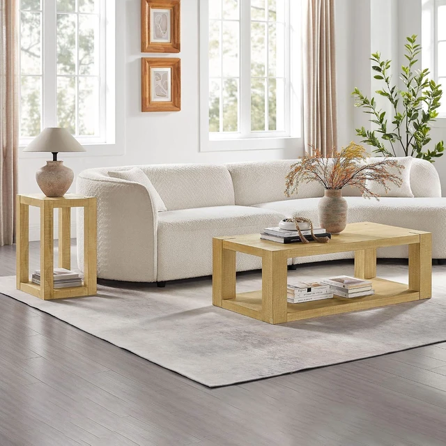 Alt view image 3 of 7 - Coffee Table and Side Table Set of 2, Natural