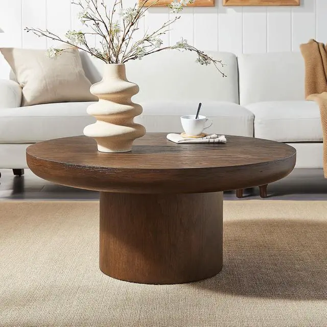 Main image of 35.98 Round Center Table with Cylinder Base, Dark Brown