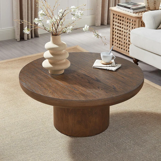 Alt view image 3 of 7 - 35.98 Round Center Table with Cylinder Base, Dark Brown