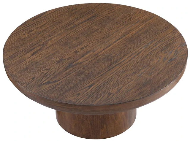 Alt view image 5 of 7 - 35.98 Round Center Table with Cylinder Base, Dark Brown