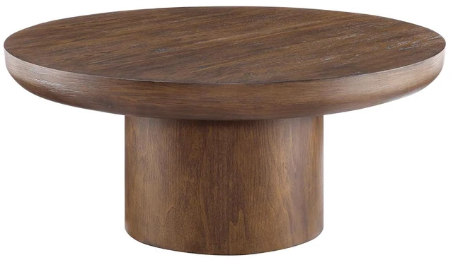 Alt view image 6 of 7 - 35.98 Round Center Table with Cylinder Base, Dark Brown