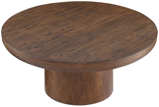 Alt view image 7 of 7 - 35.98 Round Center Table with Cylinder Base, Dark Brown