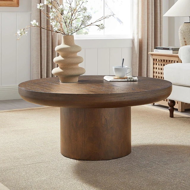Alt view image 4 of 7 - 35.98 Round Center Table with Cylinder Base, Dark Brown