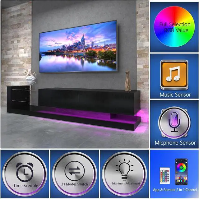 Alt view image 4 of 7 - 70 Modern Minimalist TV Stand for 55 65 75 Inch TV, Black