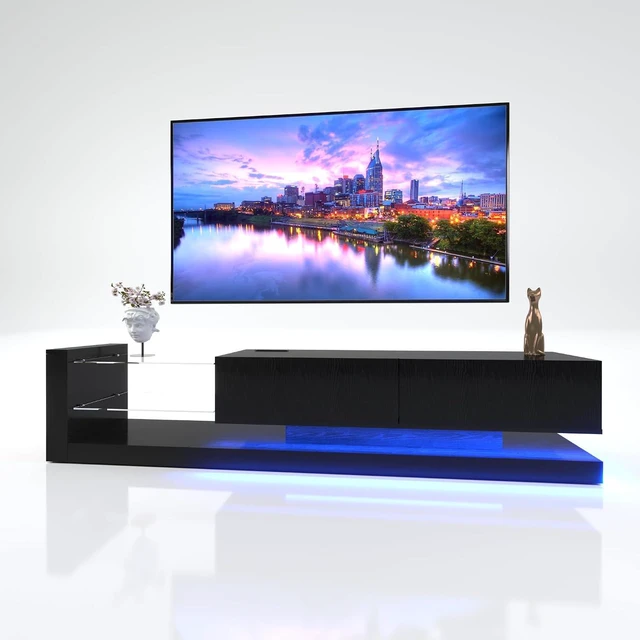 Alt view image 2 of 7 - 70 Modern Minimalist TV Stand for 55 65 75 Inch TV, Black