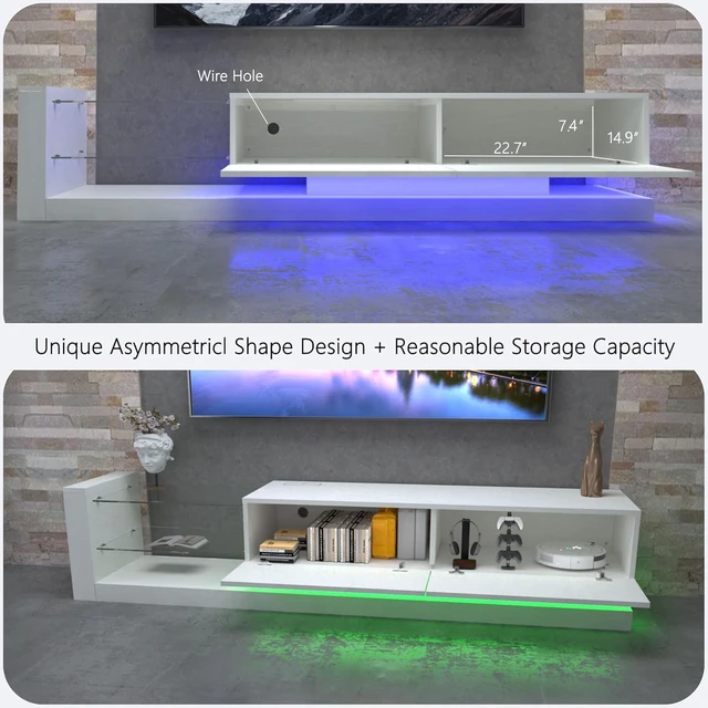 Alt view image 6 of 7 - 70 Modern Minimalist TV Stand for 55 65 75 Inch TV, White