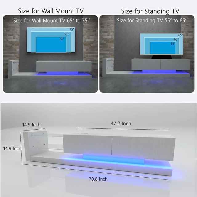 Alt view image 3 of 7 - 70 Modern Minimalist TV Stand for 55 65 75 Inch TV, White