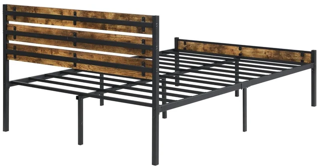 Alt view image 5 of 7 - Metal Wood Bed Frame with Under Bed Storage Space, Platform Bed Fram with Wood Headboard and Footboard for Bedroom Guest Room, Easy Assembly, King Size, Brown+Black