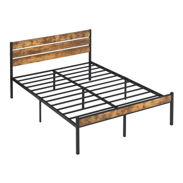 Alt view image 6 of 7 - Platform Bed Fram with Wood Headboard and Footboard, Metal and Wood Bed Frame with Under Bed Storage Space for Apartment Bedroom, Easy Assembly, Full Size, Brown+Black